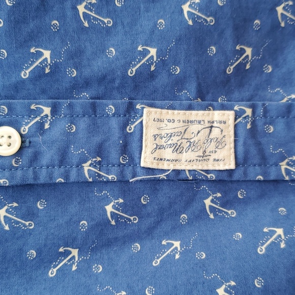 Ralph Lauren Blue Anchor Print Button Down Long Sleeve Shirt Size Large - Picture 4 of 5